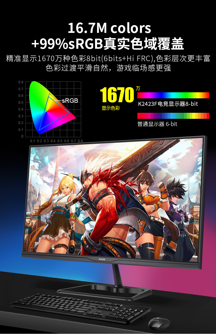 KOIOS K2423F 23.8 Inch FHD Computer Monitor 165Hz Gaming Display Narrow Bezel IPS Screen HDMI/DP插图8